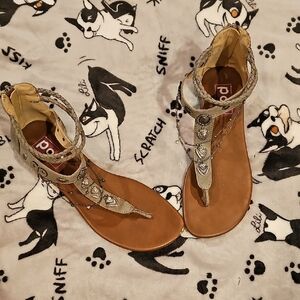 Pop Tan and Silver Braided Sandals